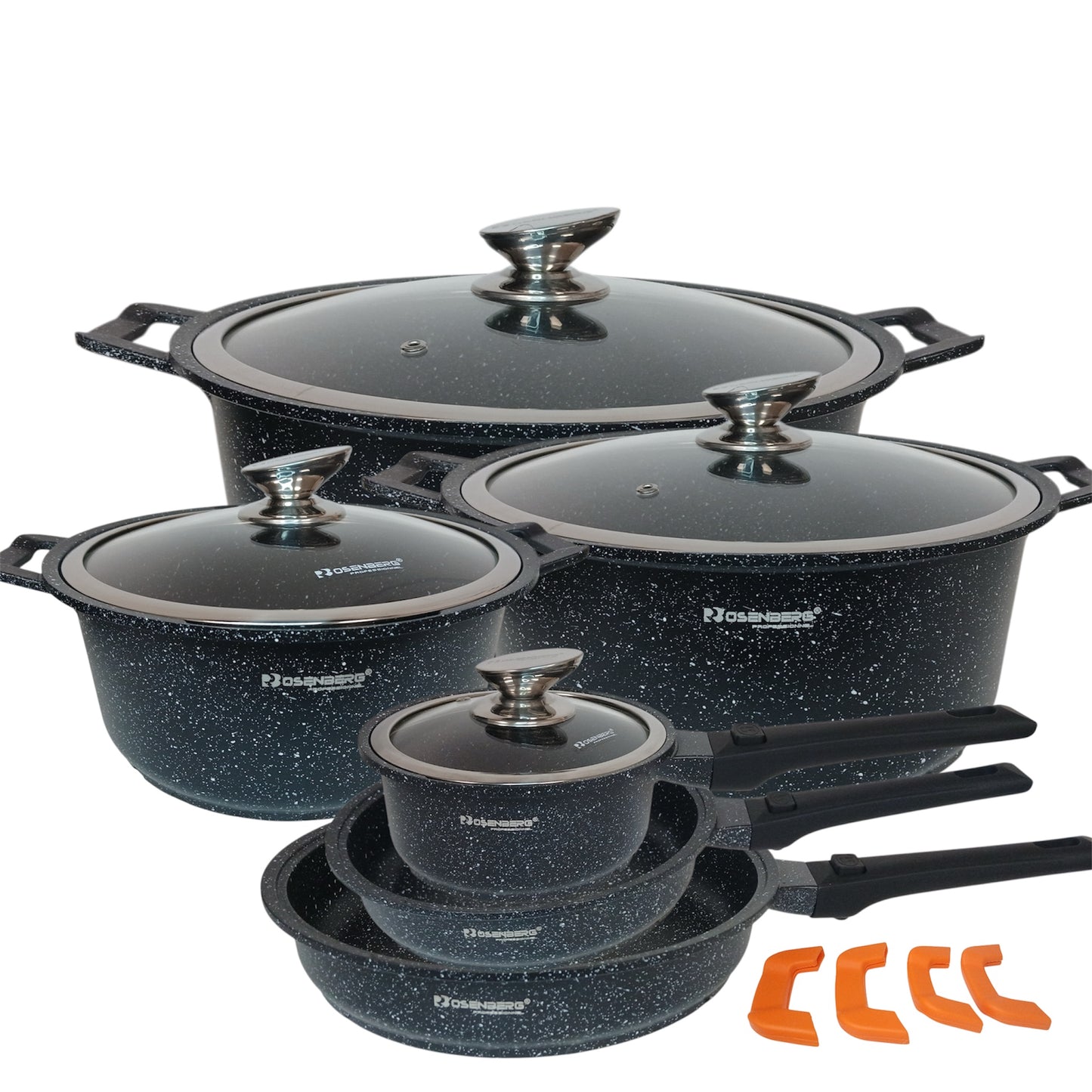 Batterie de cuisine 14 pièces avec poignée amovible