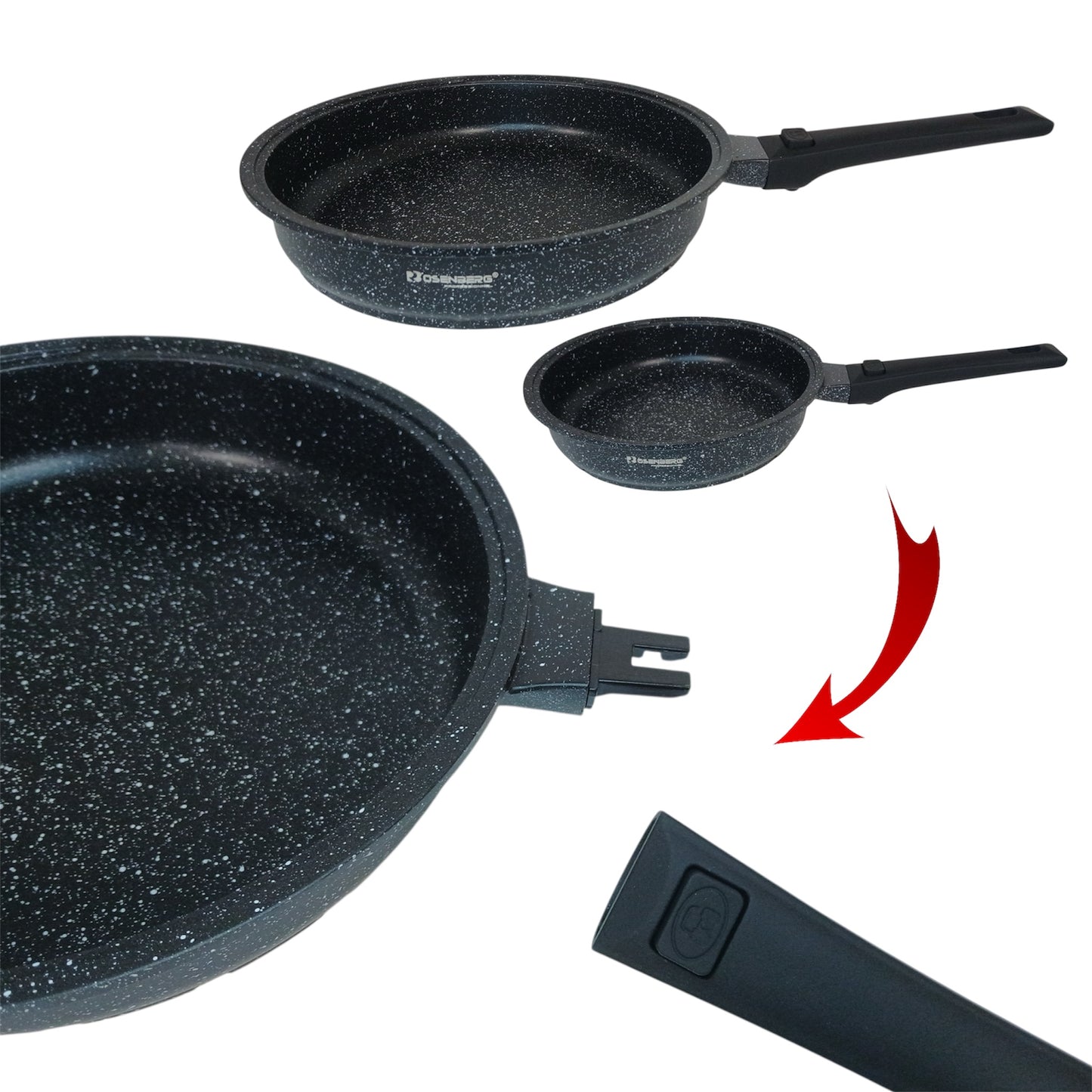 Batterie de cuisine 14 pièces avec poignée amovible